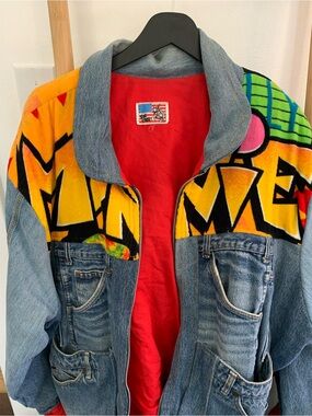 “Too Cute” Mickey Mouse Colorblock Denim Jacket with Vibrant Graphic Panels